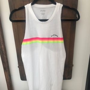 NEW! PINK Victorias Secret “It’s All Good” Rainbow Twist Back Tank Top Size S